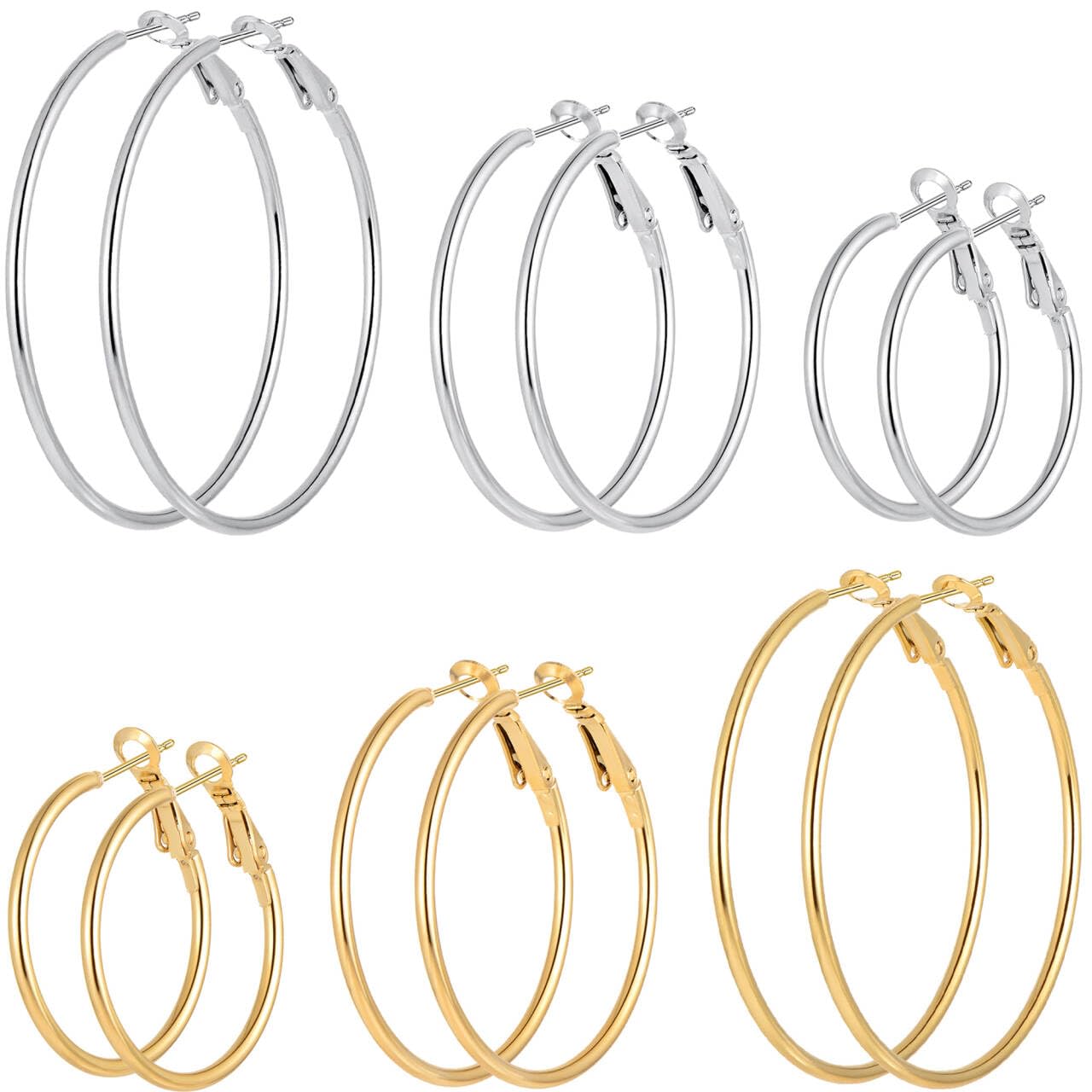 Stainless Steel Gold/Silver Plated Hoop Earrings for Women, Hypoallergenic 14k Gold Hoops Huggie Earrings Lightweight Cartilage Small CZ Ball Flatback Studs Earring Pack for Multiple Piercing